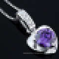 Женская мода 925 стерлингового серебра в форме сердца фиолетовый Кристалл Кулон ожерелье